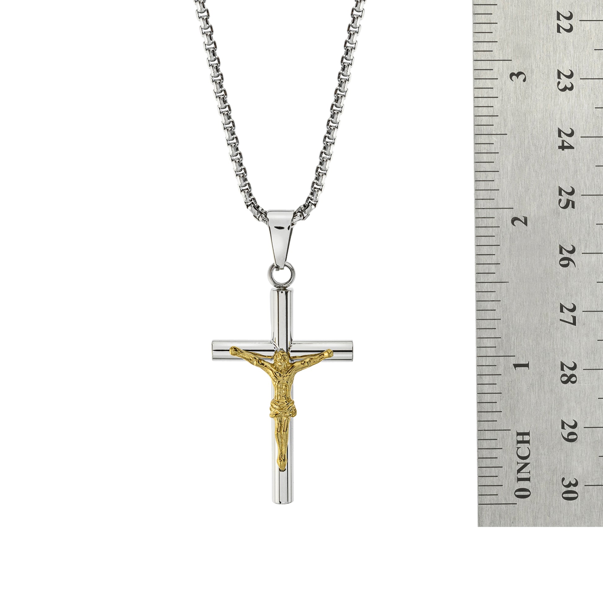 Two-Tone Stainless Steel Crucifix Pendant Necklace for Men and Women