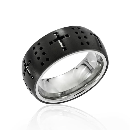 black-stainless-steel-cross-cutout-ring