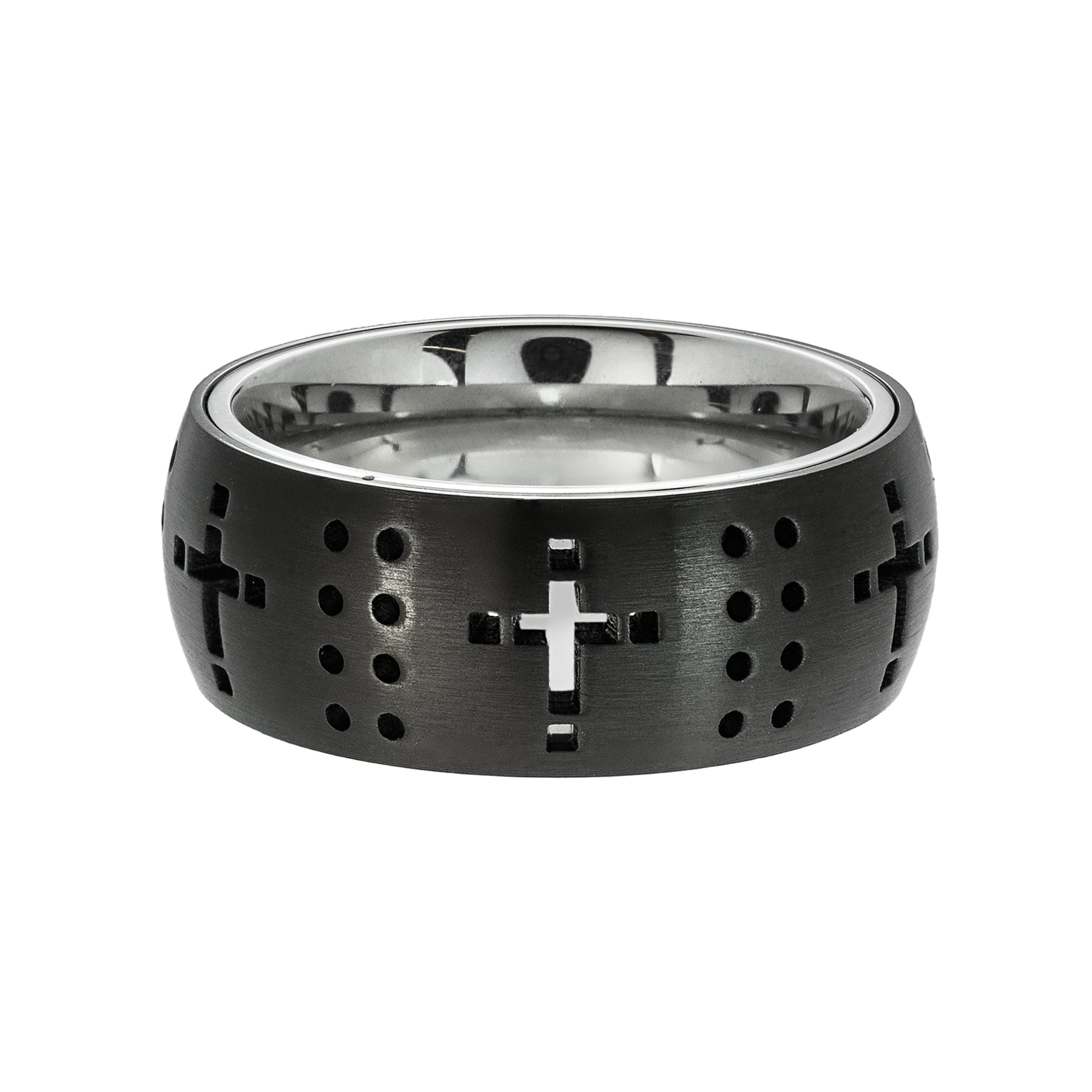 black-stainless-steel-cross-cutout-ring