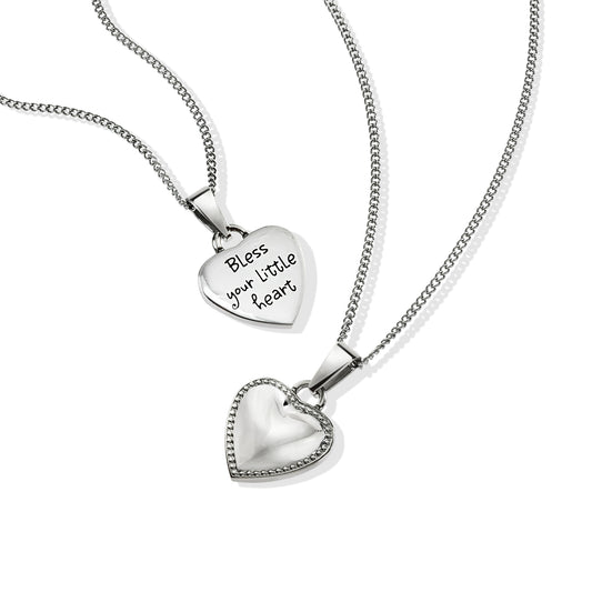 Stainless Steel "Bless Your Little Heart" Engraved Baby Girl Pendant Necklace