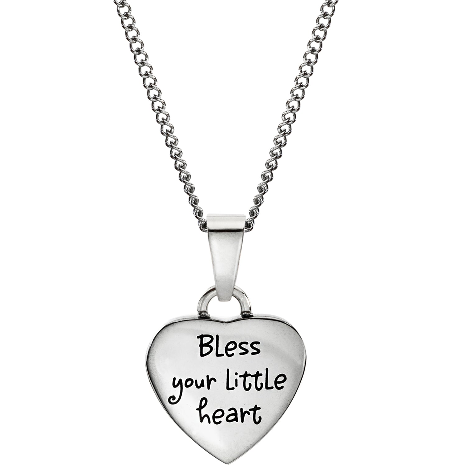 Stainless Steel "Bless Your Little Heart" Engraved Baby Girl Pendant Necklace