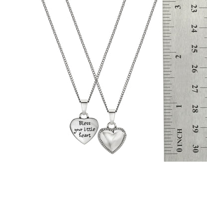 Stainless Steel "Bless Your Little Heart" Engraved Baby Girl Pendant Necklace