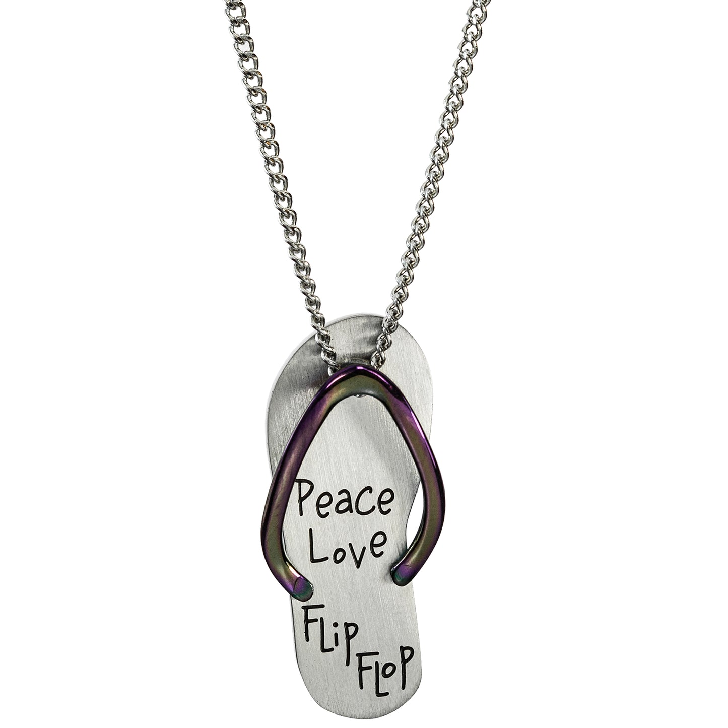 Peace Love Flip Flop Stainless Steel Pendant Necklace - Summer Beach Jewelry