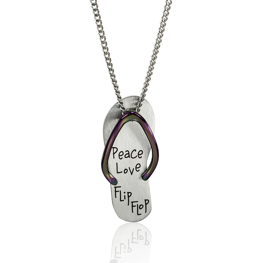 Peace Love Flip Flop Stainless Steel Pendant Necklace - Summer Beach Jewelry
