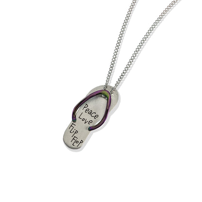 Peace Love Flip Flop Stainless Steel Pendant Necklace - Summer Beach Jewelry