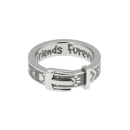 Friends Furever Stainless Steel Paw Print Heart Flower Collar Ring - Pet Memorial Jewelry Gift