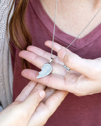 Mom and  Daughter Heart Pendant Necklace