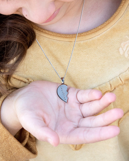 Mom and  Daughter Heart Pendant Necklace