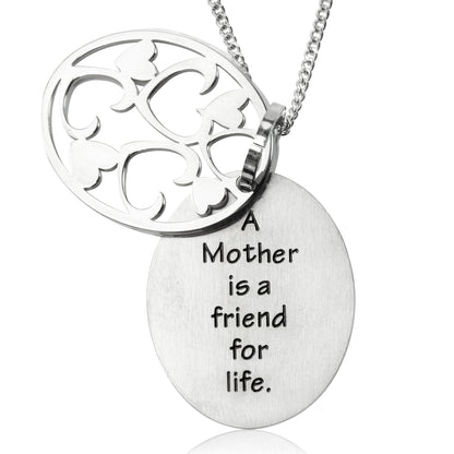 Steel "A Mother is a Friend for Life" Heart Pendant Necklace, Perfect Sentimental Gift for Mom