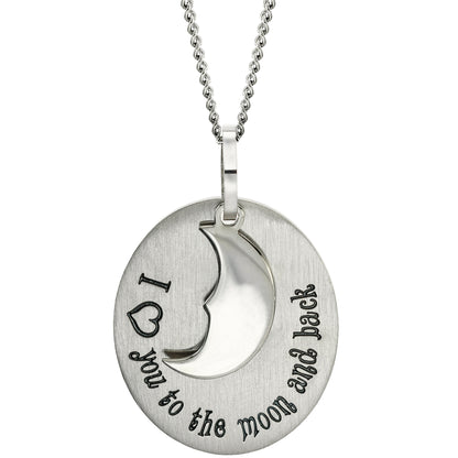 I Heart You To The Moon And Back Stainless Steel Pendant Necklace