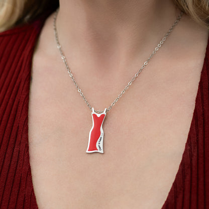 Heart to Heart Red Dress Pendant Necklace in Stainless Steel