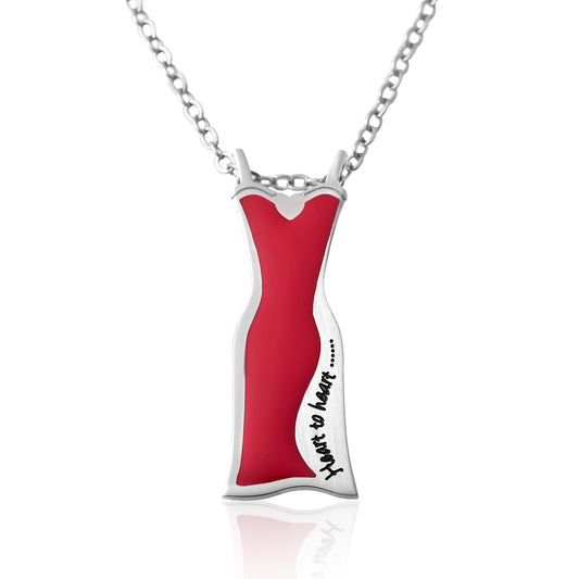 Heart to Heart Red Dress Pendant Necklace in Stainless Steel