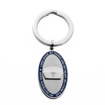 Oval-Nurse's-Prayer-Key-Ring-With-Blue-Enamel