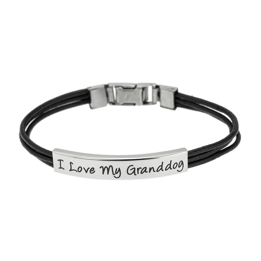 I Love My Granddog Engraved Leather Bracelet - Sentimental Dog Lover Jewelry Gift