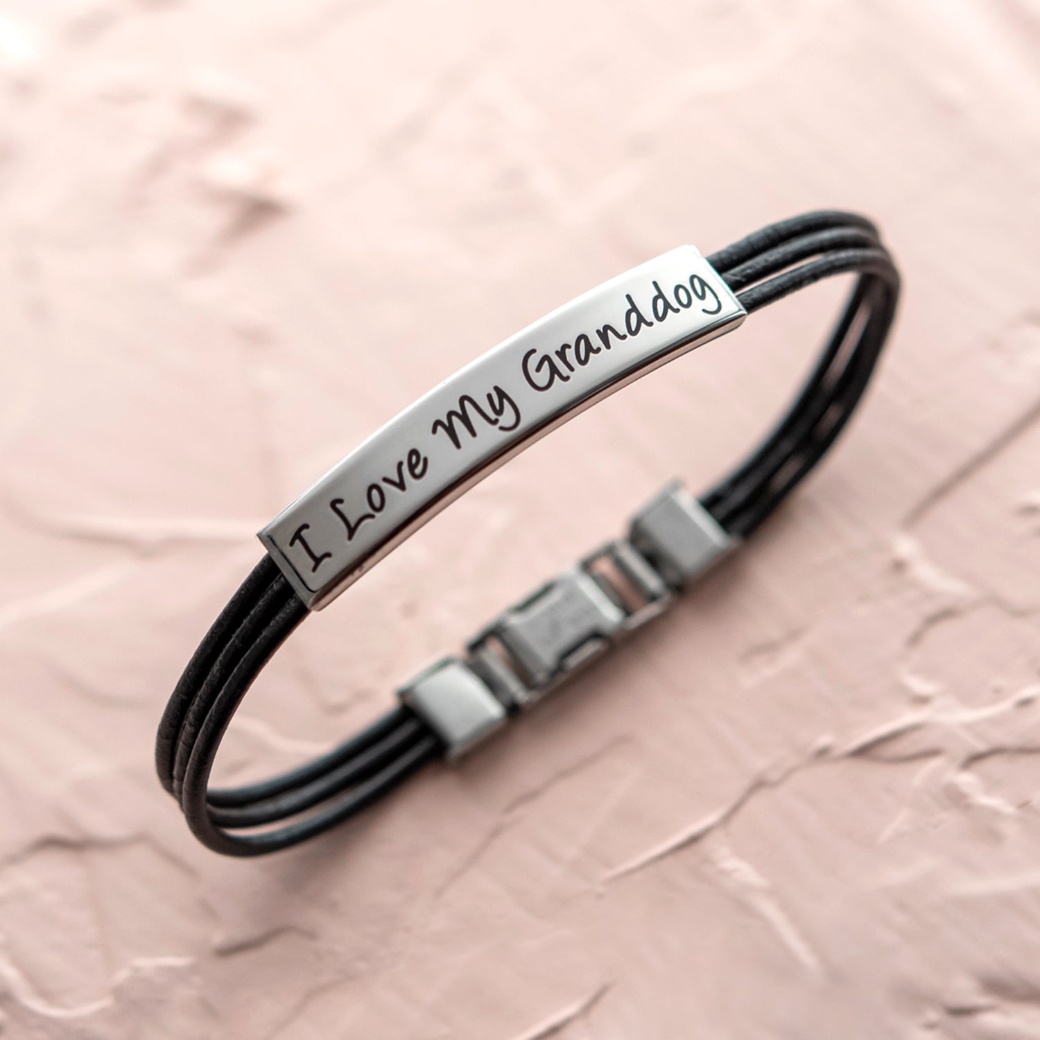 I Love My Granddog Engraved Leather Bracelet - Sentimental Dog Lover Jewelry Gift