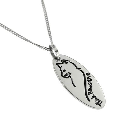 Think Pawsitive Stainless Steel Oval Cat Pendant Necklace - Inspirational Cat Lover Jewelry Gift