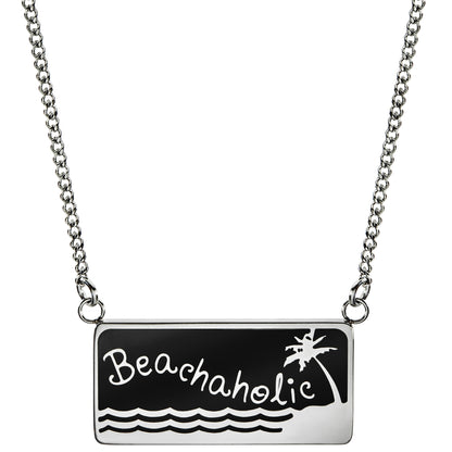 Beachaholic Stainless Steel Palm Tree Ocean Pendant Necklace