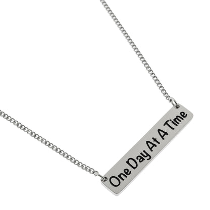 Inspirational "One Day At A Time" Stainless Steel Bar Pendant Necklace