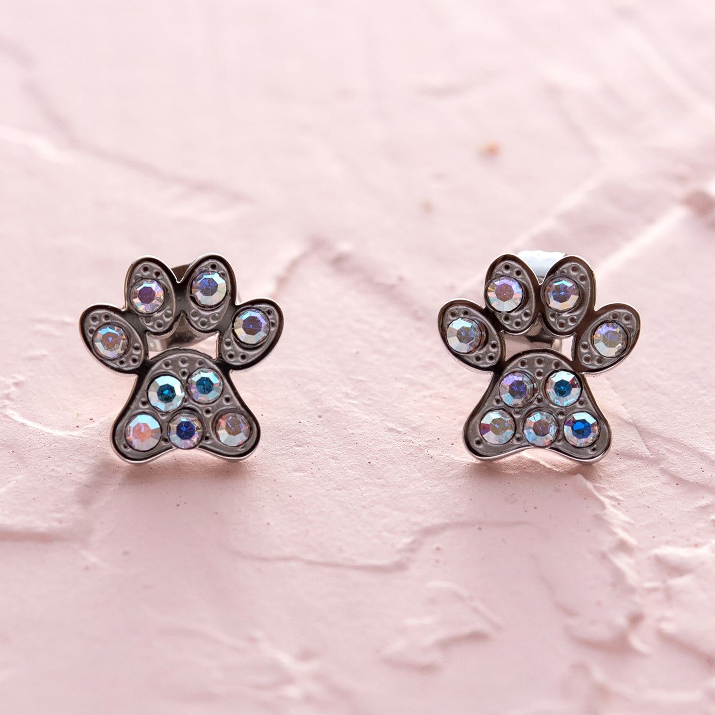 Aurora Borealis Paw Print Stud Earrings - Pet Memorial Jewelry Gift for Animal Lovers