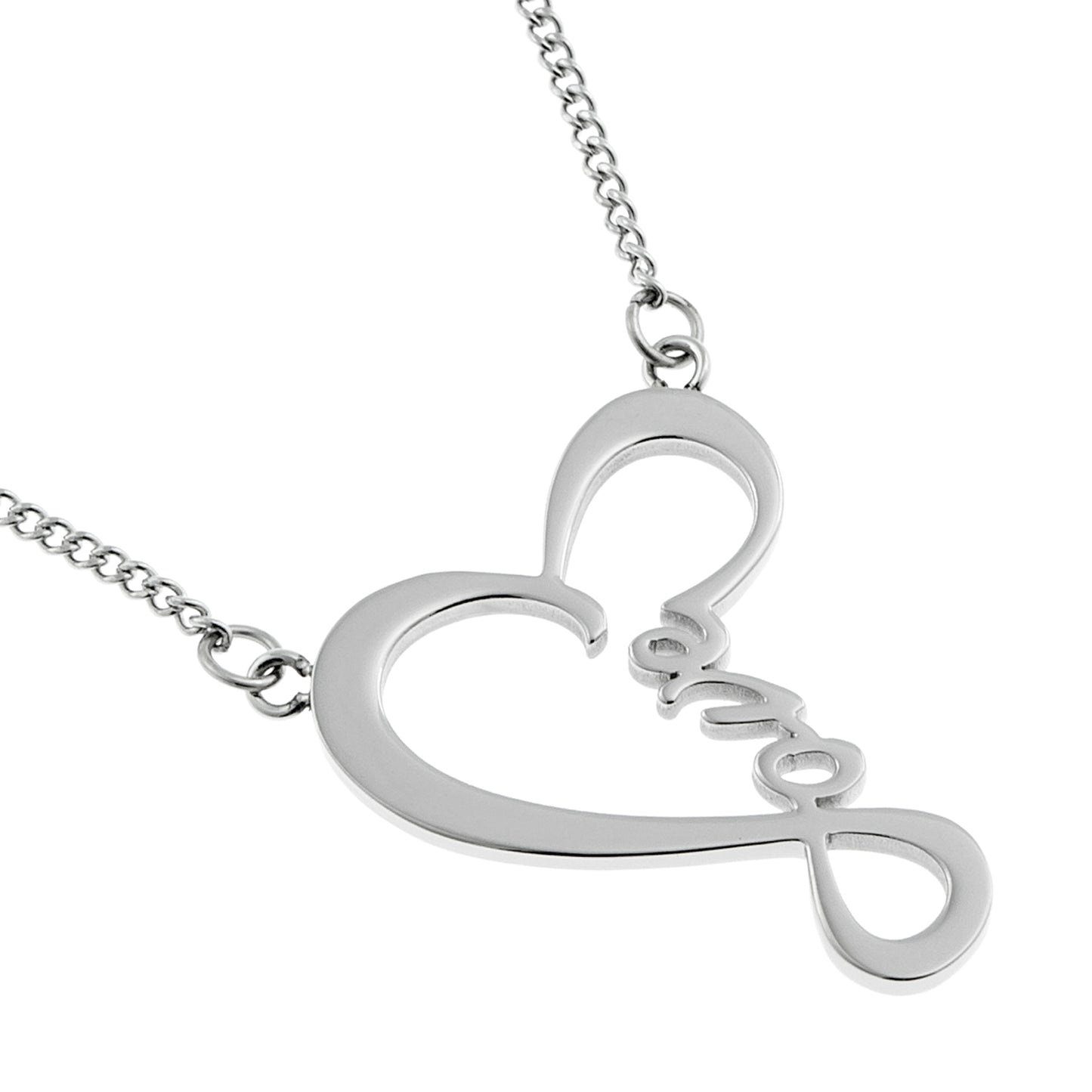Stainless Steel Script Love Heart Pendant Necklace - Wedding, Anniversary, Romantic Jewelry Gift