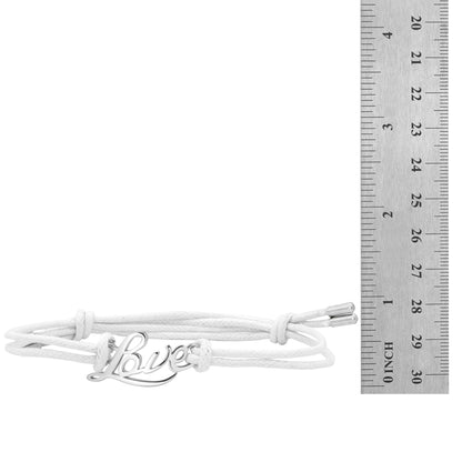 Adjustable White Cotton Pull  Cord "Love" Stainless Steel Bolo Bracelet