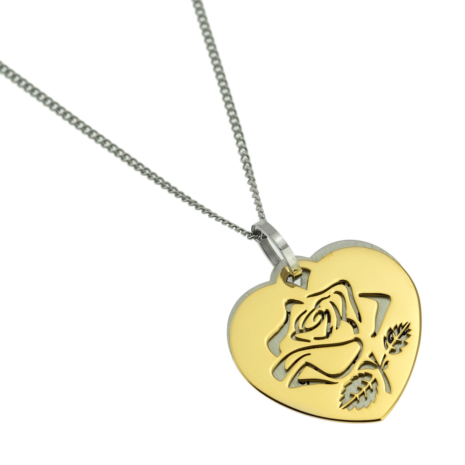 Gold Rose Heart Pendant Necklace - Engraved "Words Can't Tell How Much I Love You"