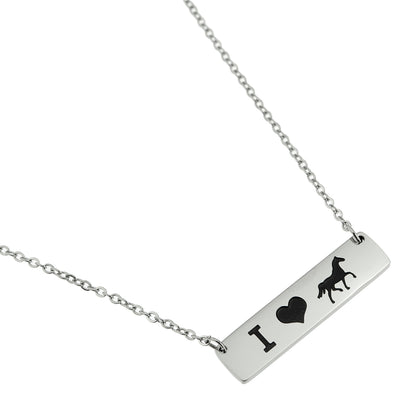 I Heart Horses Stainless Steel Bar Pendant Necklace - Perfect Gift for Horse Lovers