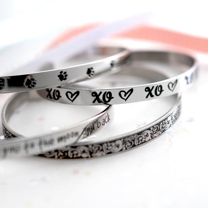 Floral Engraved Stainless Steel Cuff Bracelet for Maid of Honor - Wedding Gift from Bride