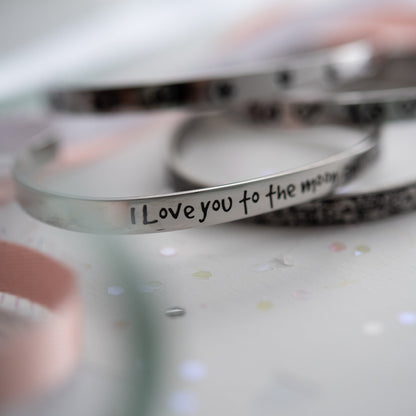 Love You To The Moon and Back Engraved Cuff Bracelet - Romantic Gift for Her