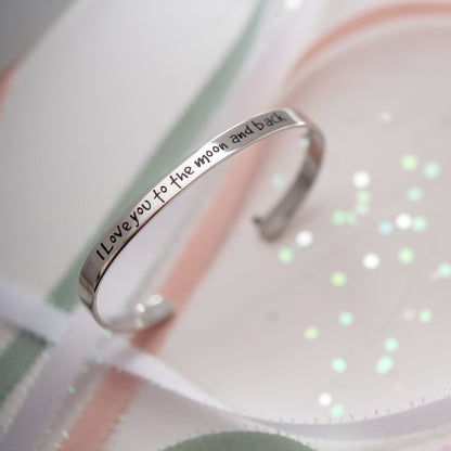 Love You To The Moon and Back Engraved Cuff Bracelet - Romantic Gift for Her