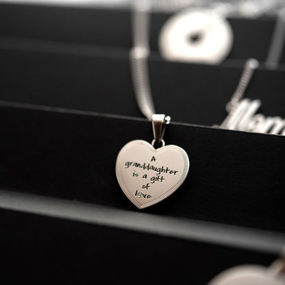 Women's Heart Pendant "A Granddaughter is a Gift of Love" Necklace for Girl with Cubic Zirconia Stone