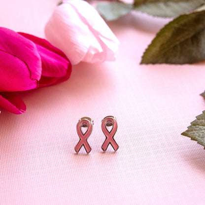 Pink Epoxy Breast Cancer Awareness Ribbon Earrings Stainless Steel Jewelry for Women Girls