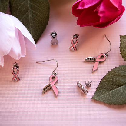 Pink Epoxy Breast Cancer Awareness Ribbon Earrings Stainless Steel Jewelry for Women Girls