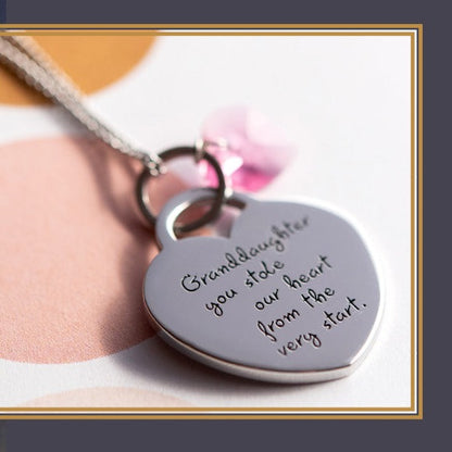 Granddaughter Pendant Necklace with Pink Cubic Zirconia Heart Gift for Woman Granddaughter