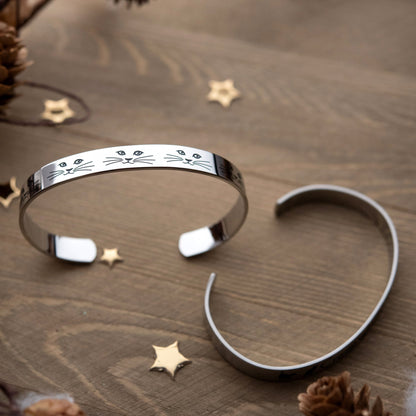 "Cat Lady" Engraved Stainless SteelCuff Bracelet Perfect Gift for Pet Cat Lovers