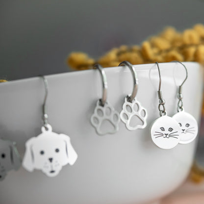 Dog Face Dangle Earrings - Cute Puppy Charm Jewelry Gift for Dog Lovers Stainless Steel Fashion Jewelry for Women Girls