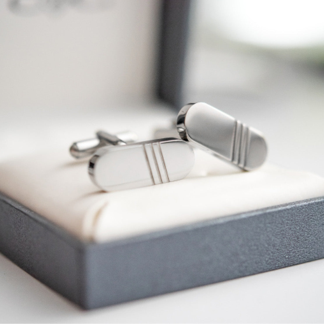 Capsule Shape Cuff Links with Diagonal Grooves Perfect for Weddings, Formal Events, or Father's Day Gift