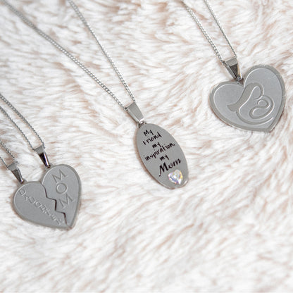 Mom and Daughter Stainless Steel Heart Pendant Necklace Set