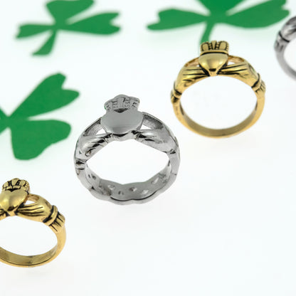 Gold Plated Stainless Steel Celtic Claddagh Ring - Irish Symbol of Love, Loyalty & Friendship