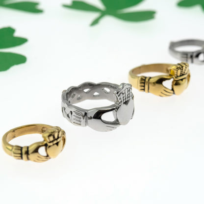 Gold Plated Stainless Steel Celtic Claddagh Ring - Irish Symbol of Love, Loyalty & Friendship