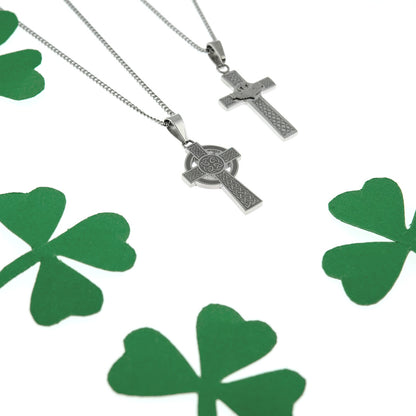 Irish Knot and Nimbus Design Celtic Cross Pendant Necklace Religious Gift for Women or Men