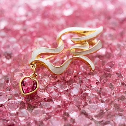 Gold and Pink Enamel Dove Pin with Heart Crystal Charm