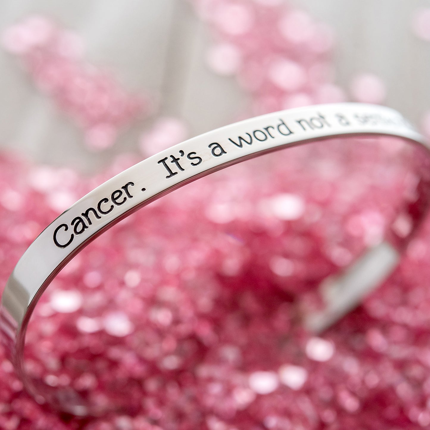 Inspirational "Cancer. It's a Word Not a Sentence" Stainless Steel Cuff Bracelet