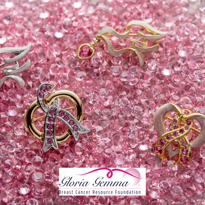 Gold and Pink Enamel Dove Pin with Heart Crystal Charm