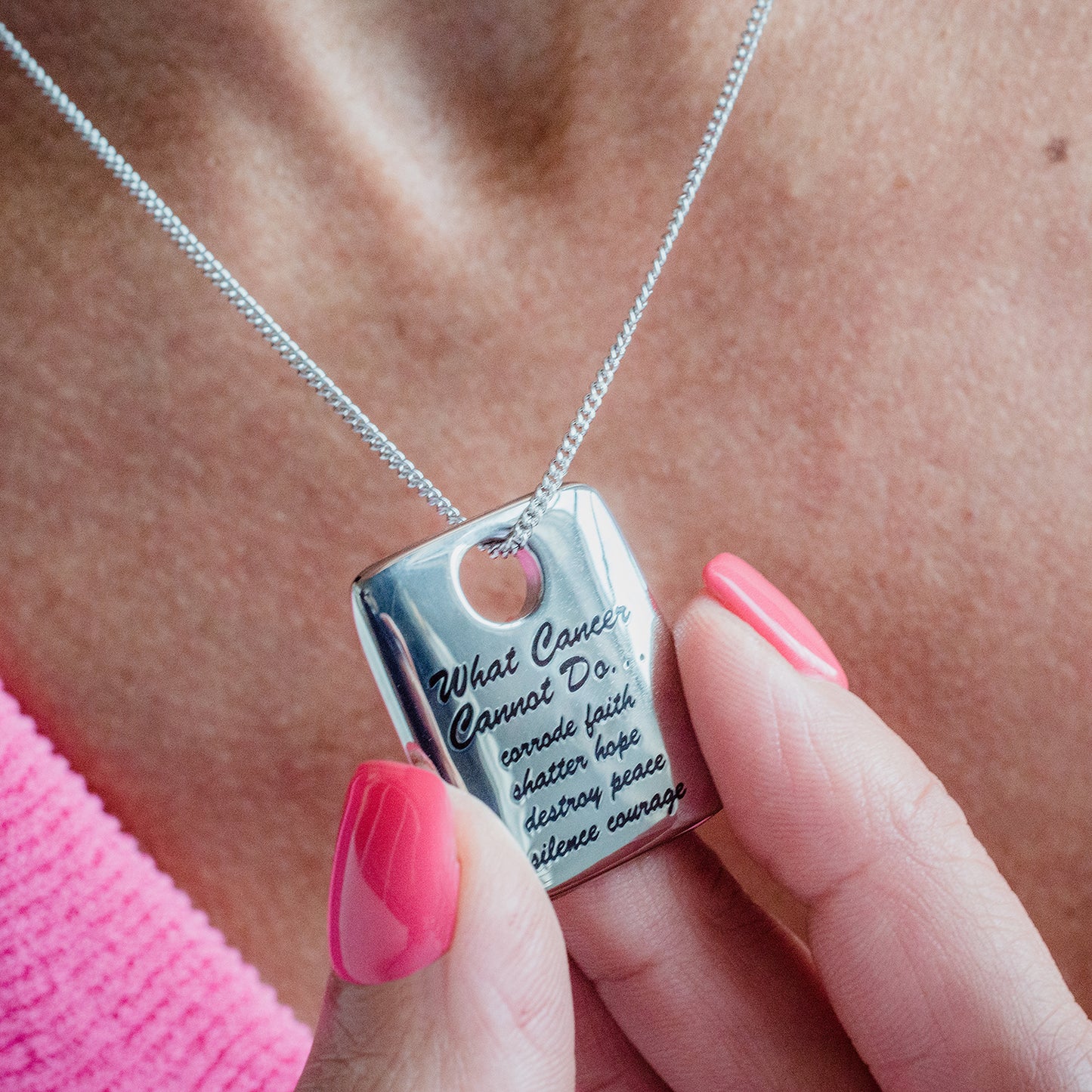 Inspirational "What Cancer Cannot Do" Stainless Steel Square Pendant Necklace - Cancer Survivor & Support Jewelry Gift