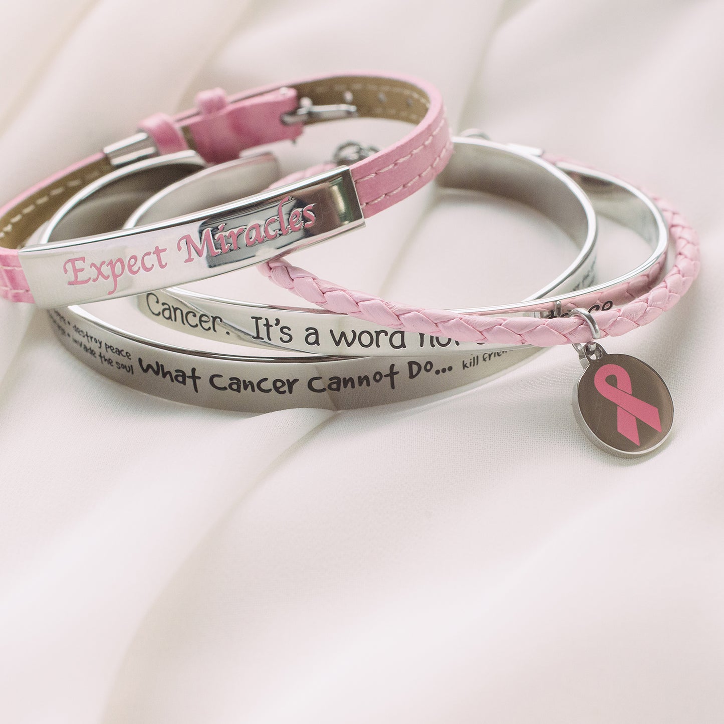 "Cancer. It's a Word Not a Sentence" Inspirational Stainless Steel Cuff Bracelet Gift for Woman Recovery Remission