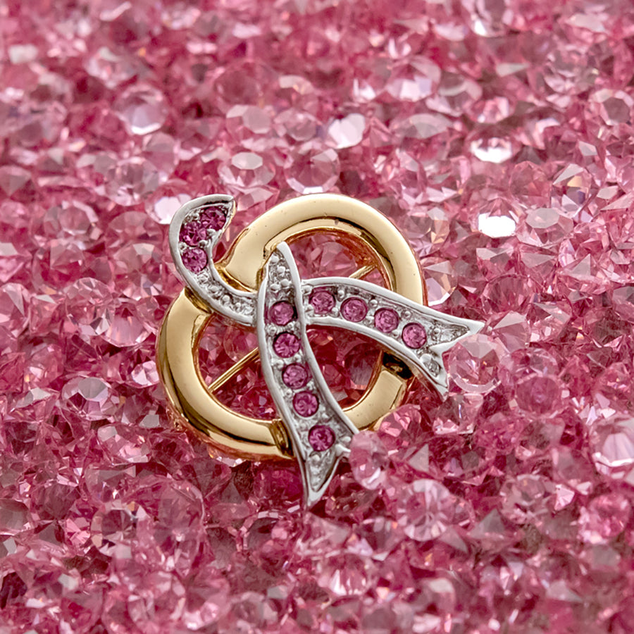 Gold Plated Pink Ribbon Heart Breast Cancer Awareness Pin