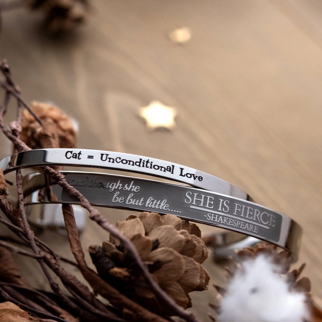 She Is Fierce Inspirational Shakespeare Quote Cuff Bracelet