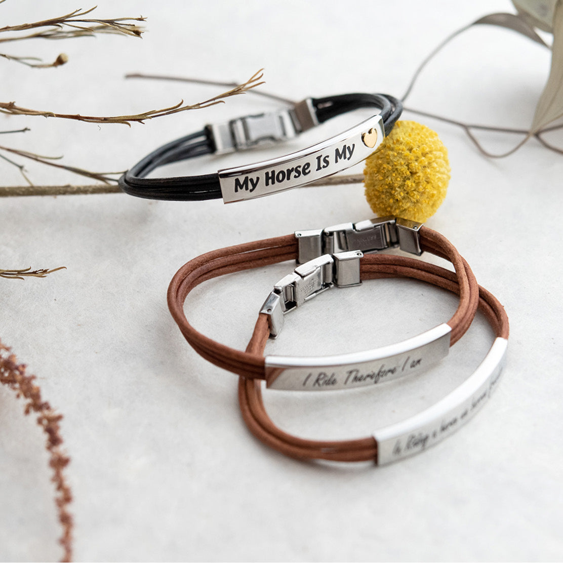 Leatherette Cord Horse Riding Bracelet "In Riding a Horse We Borrow Freedom" Equestrian Jewelry
