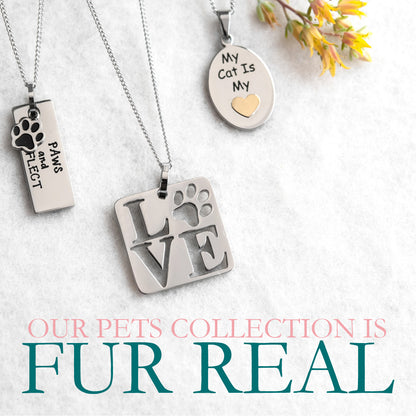 Pet Love Paw Print Square Pendant Necklace in Stainless Steel